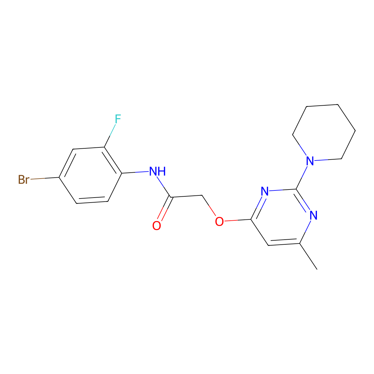 N-(4-bromo-2-fluorophenyl)-2-{[6-methyl-2-(piperidin-1-yl)pyrimidin-4-yl]oxy}acetamide molecular structure, CAS 1226449-86-0