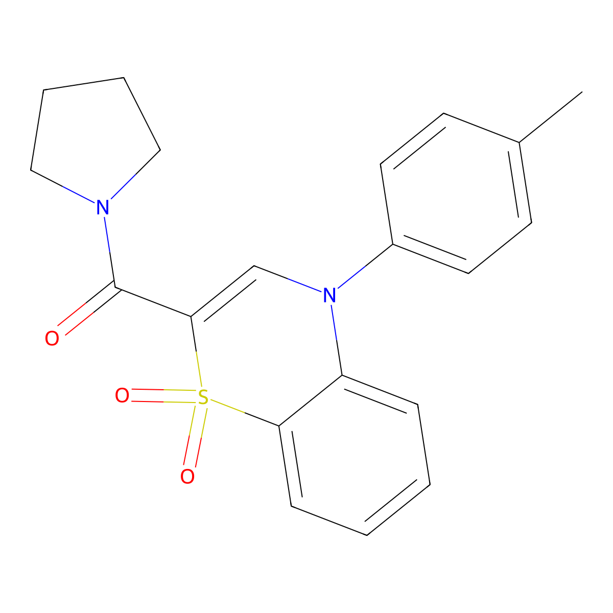 (1,1-dioxido-4-(p-tolyl)-4H-benzo[b][1,4]thiazin-2-yl)(pyrrolidin-1-yl)methanone molecular structure, CAS 1226449-87-1