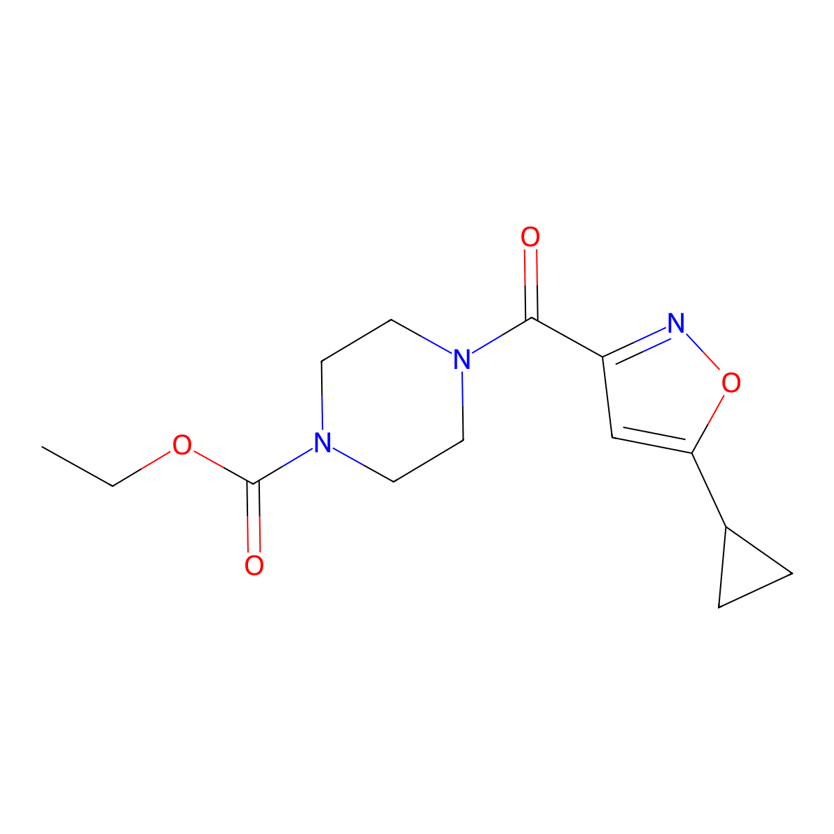Ethyl 4-(5-cyclopropyl-1,2-oxazole-3-carbonyl)piperazine-1-carboxylate molecular structure, CAS 1226449-93-9