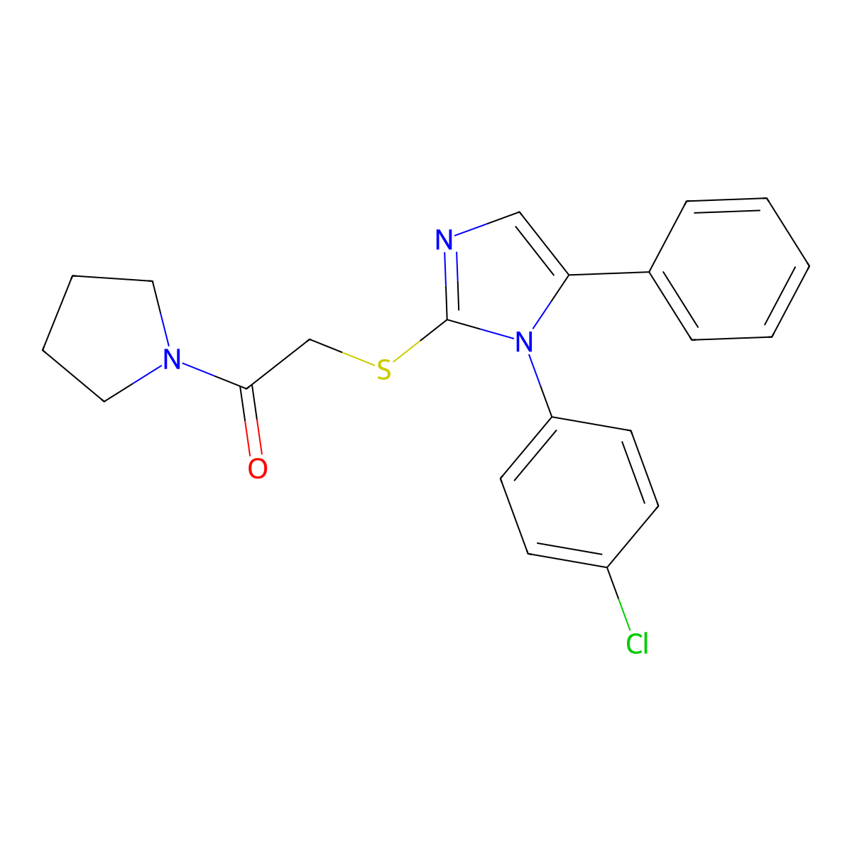2-((1-(4-chlorophenyl)-5-phenyl-1H-imidazol-2-yl)thio)-1-(pyrrolidin-1-yl)ethanone molecular structure, CAS 1226449-94-0