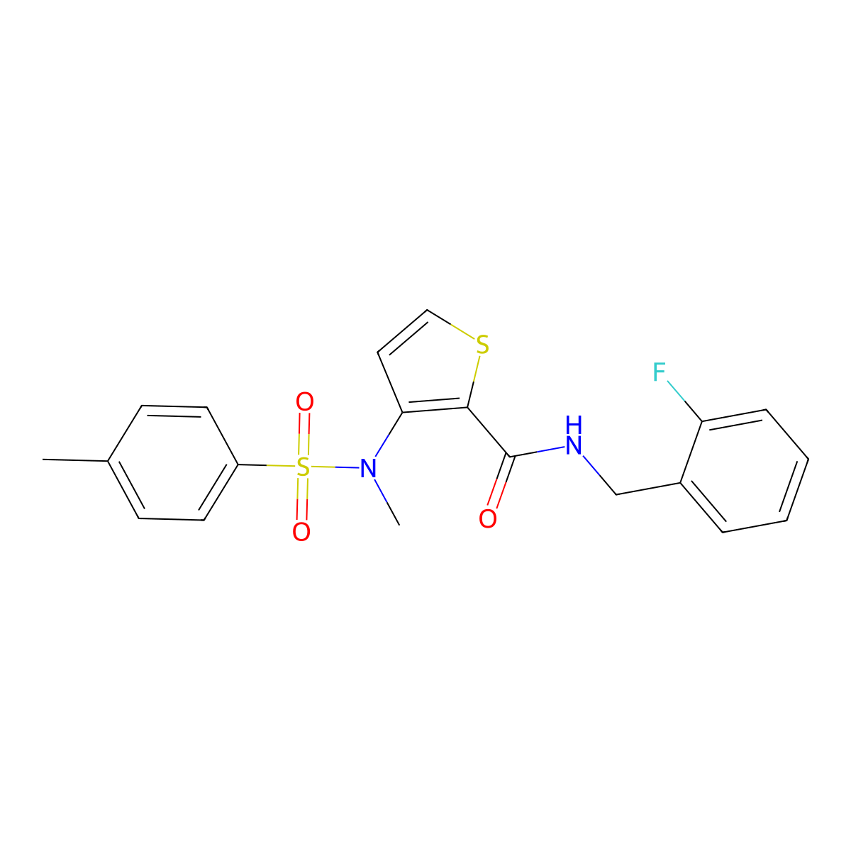 3-(N,4-dimethylphenylsulfonamido)-N-(2-fluorobenzyl)thiophene-2-carboxamide molecular structure, CAS 1226450-03-8