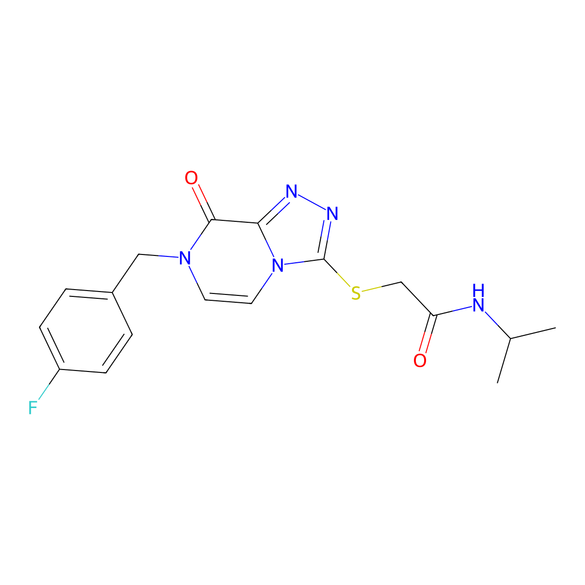 2-({7-[(4-fluorophenyl)methyl]-8-oxo-7H,8H-[1,2,4]triazolo[4,3-a]pyrazin-3-yl}sulfanyl)-N-(propan-2-yl)acetamide molecular structure, CAS 1226450-04-9