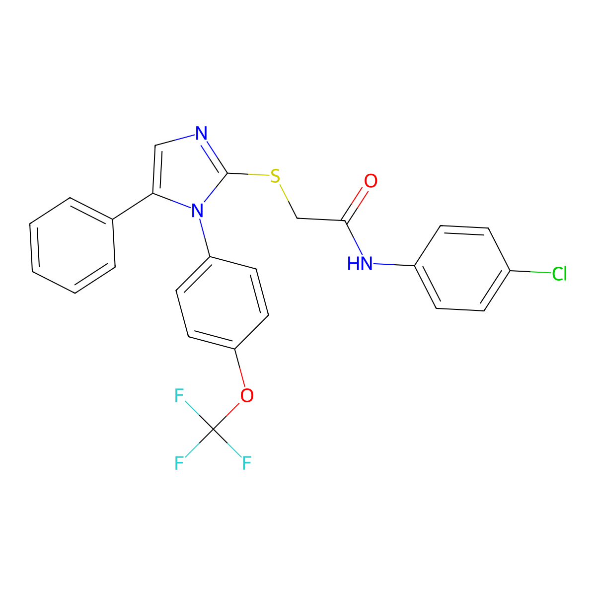 N-(4-chlorophenyl)-2-((5-phenyl-1-(4-(trifluoromethoxy)phenyl)-1H-imidazol-2-yl)thio)acetamide molecular structure, CAS 1226450-12-9