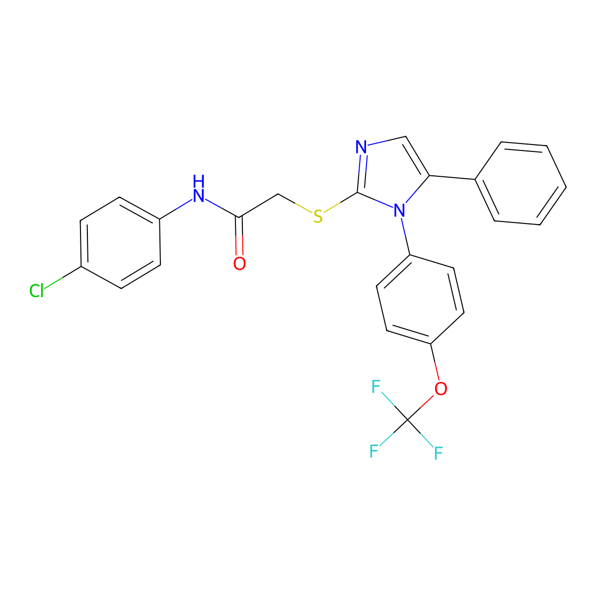 N-(4-chlorophenyl)-2-((5-phenyl-1-(4-(trifluoromethoxy)phenyl)-1H-imidazol-2-yl)thio)acetamide molecular structure, CAS 1226450-12-9