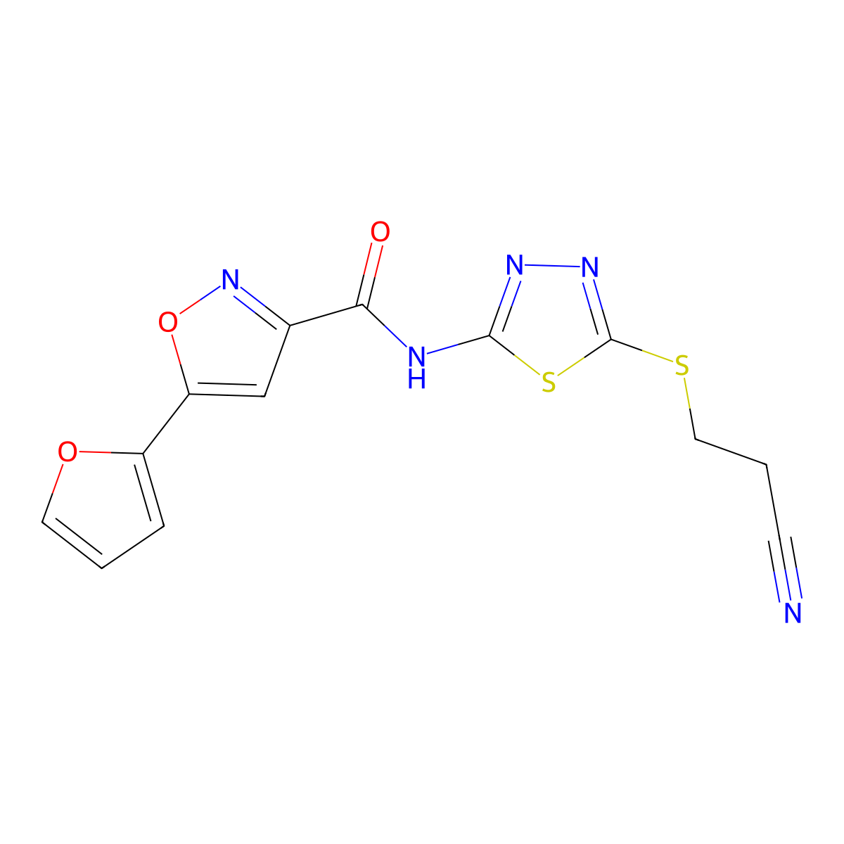 N-(5-((2-cyanoethyl)thio)-1,3,4-thiadiazol-2-yl)-5-(furan-2-yl)isoxazole-3-carboxamide molecular structure, CAS 1226450-28-7