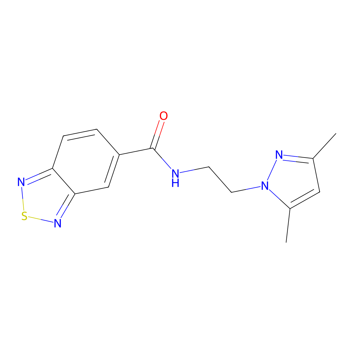 N-(2-(3,5-dimethyl-1H-pyrazol-1-yl)ethyl)benzo[c][1,2,5]thiadiazole-5-carboxamide molecular structure, CAS 1226450-36-7