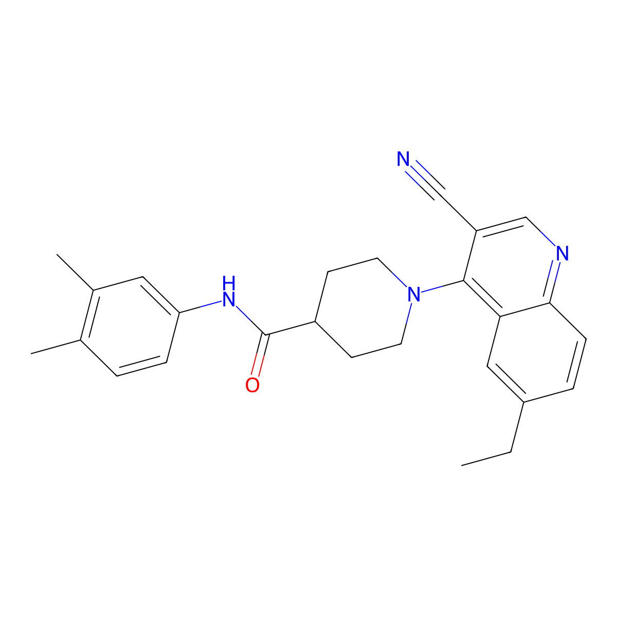 1-(3-cyano-6-ethylquinolin-4-yl)-N-(3,4-dimethylphenyl)piperidine-4-carboxamide molecular structure, CAS 1226450-38-9