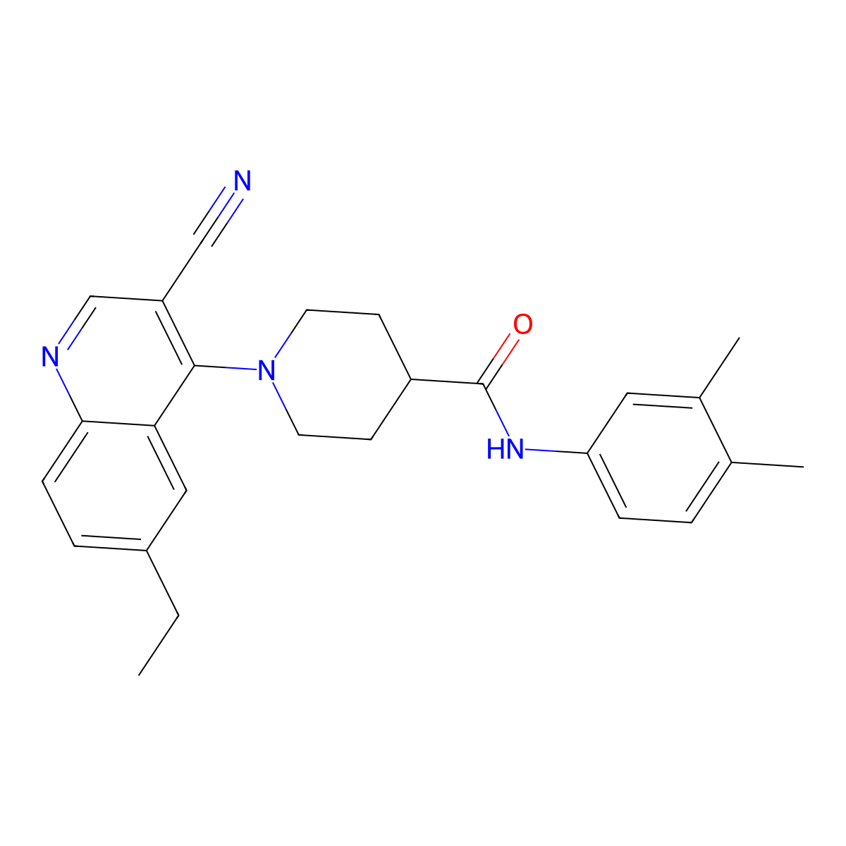 1-(3-cyano-6-ethylquinolin-4-yl)-N-(3,4-dimethylphenyl)piperidine-4-carboxamide molecular structure, CAS 1226450-38-9