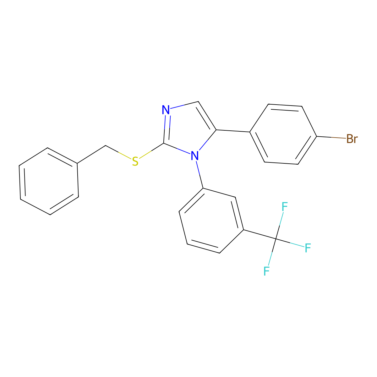 2-(benzylthio)-5-(4-bromophenyl)-1-(3-(trifluoromethyl)phenyl)-1H-imidazole molecular structure, CAS 1226450-42-5