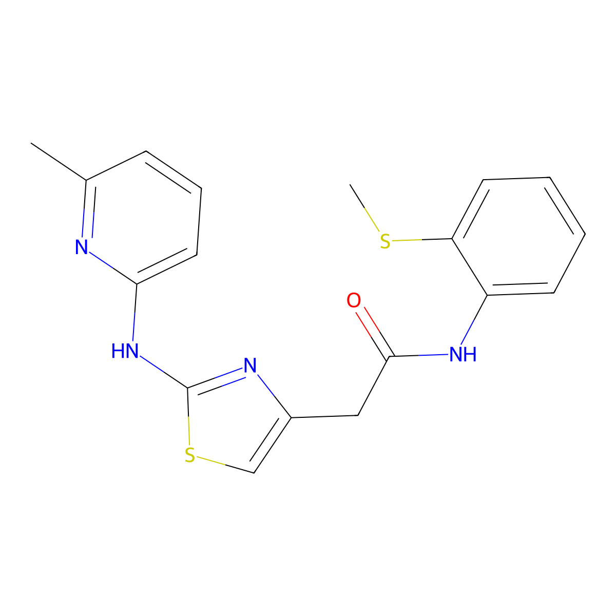 2-(2-((6-methylpyridin-2-yl)amino)thiazol-4-yl)-N-(2-(methylthio)phenyl)acetamide molecular structure, CAS 1226450-45-8