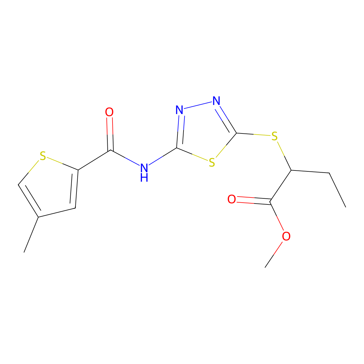 Methyl 2-((5-(4-methylthiophene-2-carboxamido)-1,3,4-thiadiazol-2-yl)thio)butanoate molecular structure, CAS 1226450-47-0