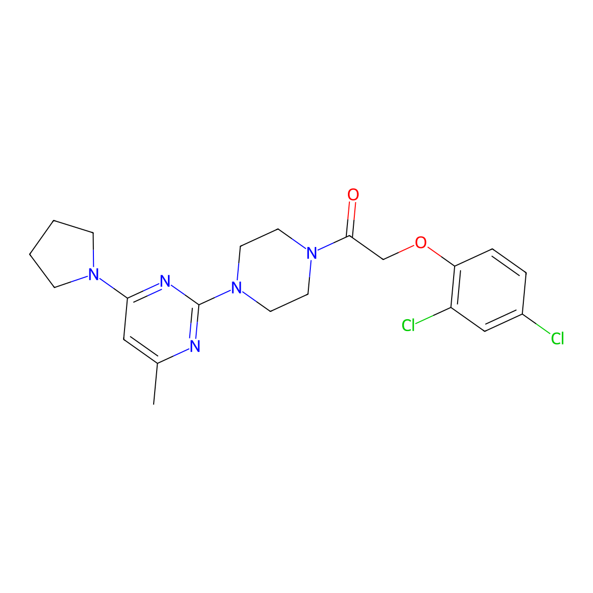 2-(2,4-Dichlorophenoxy)-1-(4-(4-methyl-6-(pyrrolidin-1-yl)pyrimidin-2-yl)piperazin-1-yl)ethanone molecular structure, CAS 1226450-53-8