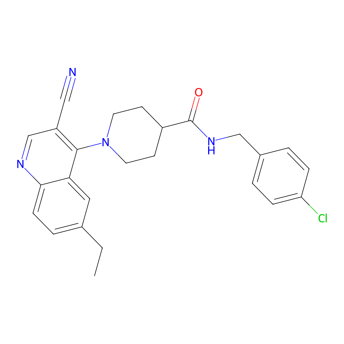 N-[(4-chlorophenyl)methyl]-1-(3-cyano-6-ethylquinolin-4-yl)piperidine-4-carboxamide molecular structure, CAS 1226450-54-9