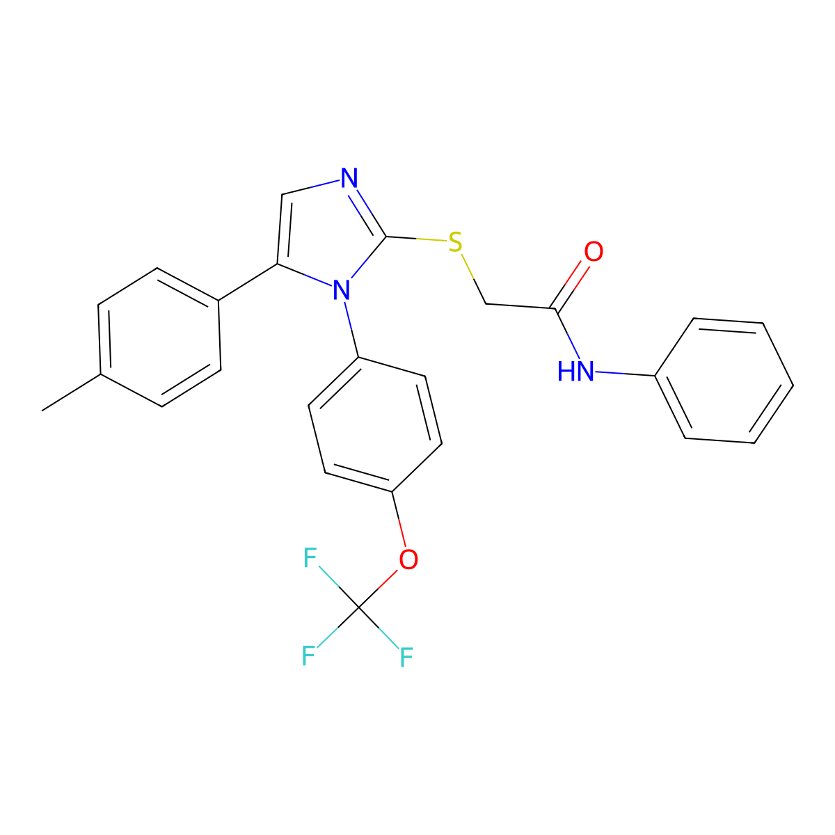 N-phenyl-2-((5-(p-tolyl)-1-(4-(trifluoromethoxy)phenyl)-1H-imidazol-2-yl)thio)acetamide molecular structure, CAS 1226450-55-0