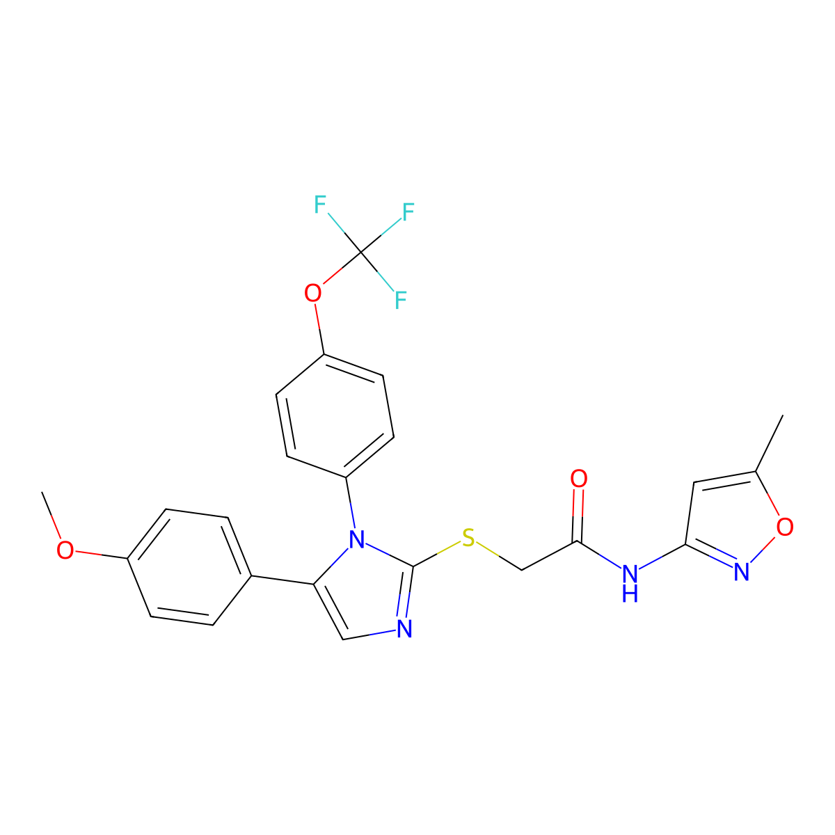 2-((5-(4-methoxyphenyl)-1-(4-(trifluoromethoxy)phenyl)-1H-imidazol-2-yl)thio)-N-(5-methylisoxazol-3-yl)acetamide molecular structure, CAS 1226450-57-2