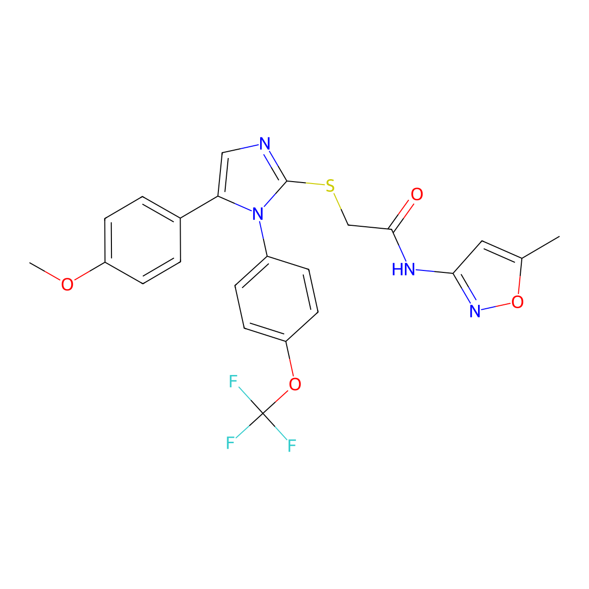 2-((5-(4-methoxyphenyl)-1-(4-(trifluoromethoxy)phenyl)-1H-imidazol-2-yl)thio)-N-(5-methylisoxazol-3-yl)acetamide molecular structure, CAS 1226450-57-2