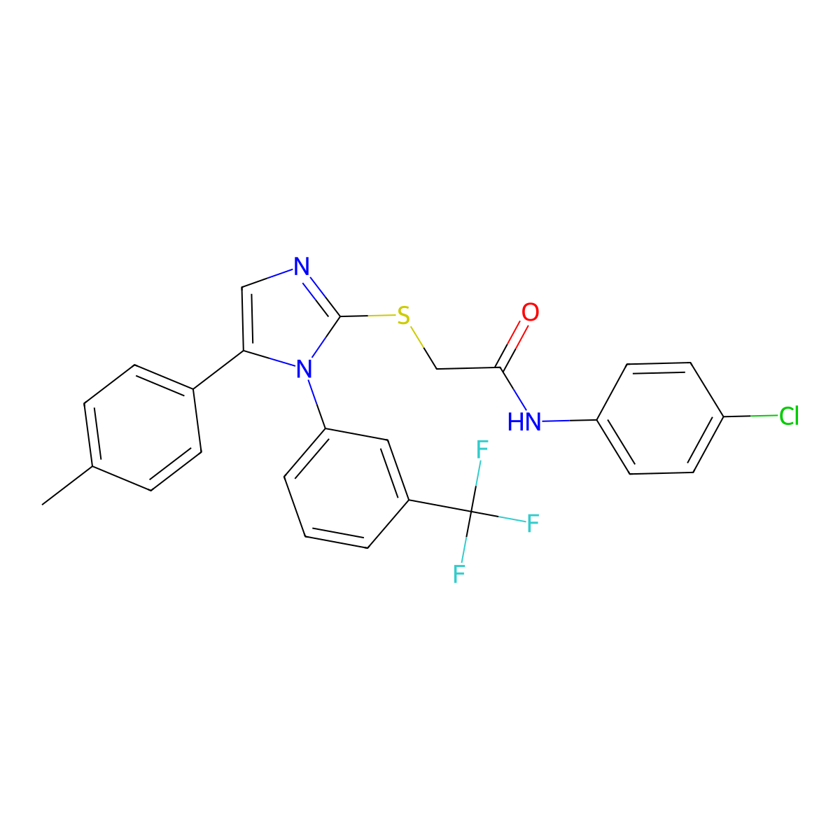 N-(4-chlorophenyl)-2-((5-(p-tolyl)-1-(3-(trifluoromethyl)phenyl)-1H-imidazol-2-yl)thio)acetamide molecular structure, CAS 1226450-58-3