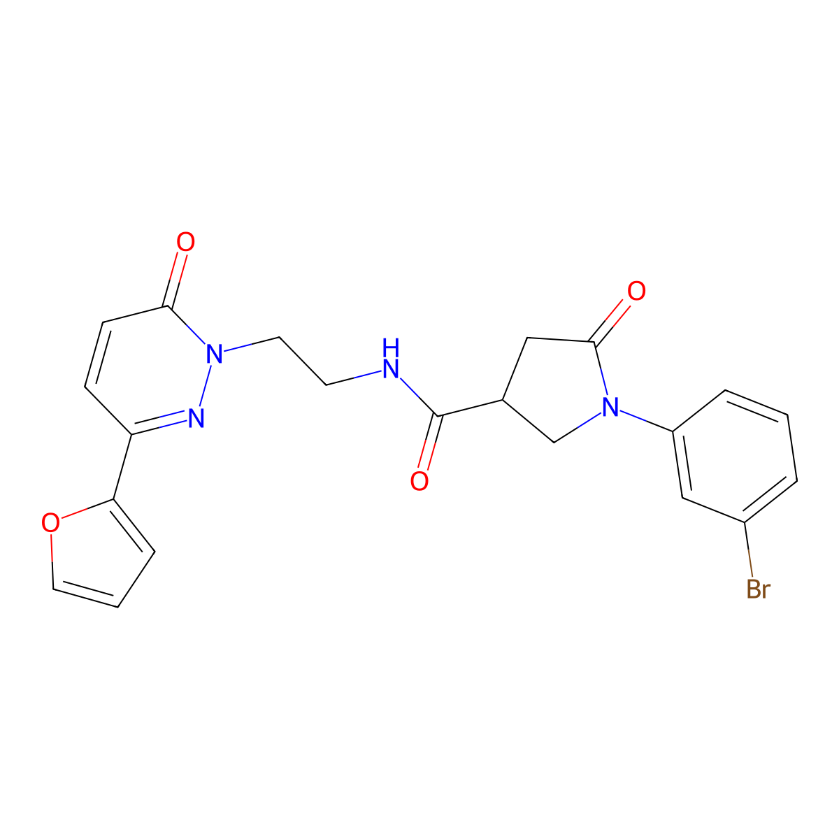 1-(3-bromophenyl)-N-(2-(3-(furan-2-yl)-6-oxopyridazin-1(6H)-yl)ethyl)-5-oxopyrrolidine-3-carboxamide molecular structure, CAS 1226450-63-0