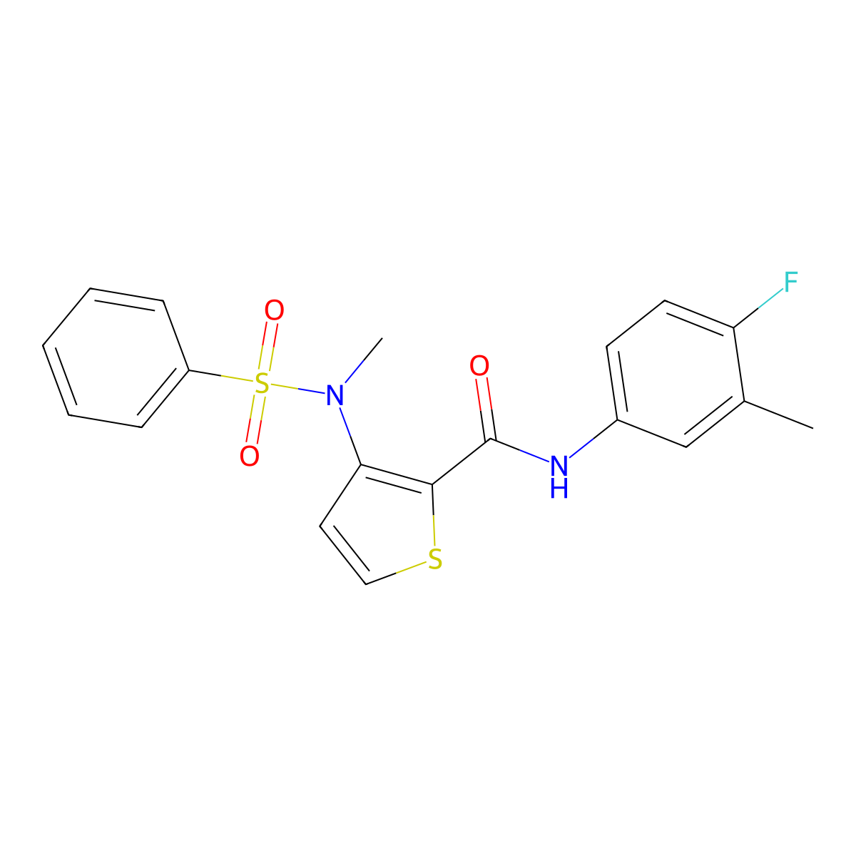 N-(4-fluoro-3-methylphenyl)-3-(N-methylphenylsulfonamido)thiophene-2-carboxamide molecular structure, CAS 1226450-66-3