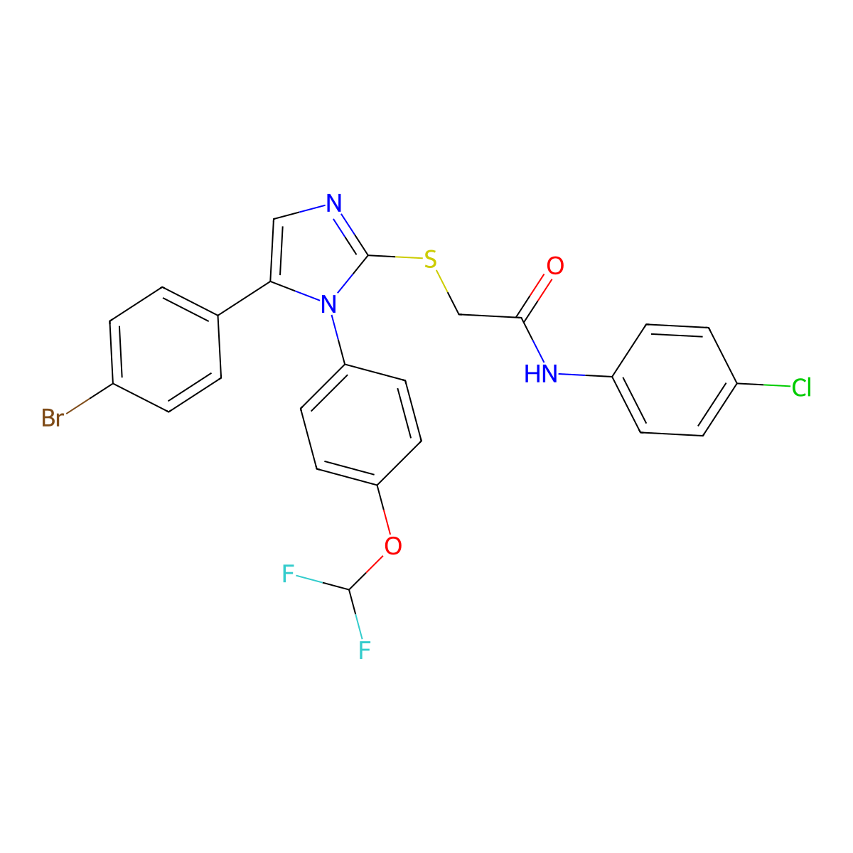 2-((5-(4-bromophenyl)-1-(4-(difluoromethoxy)phenyl)-1H-imidazol-2-yl)thio)-N-(4-chlorophenyl)acetamide molecular structure, CAS 1226450-67-4