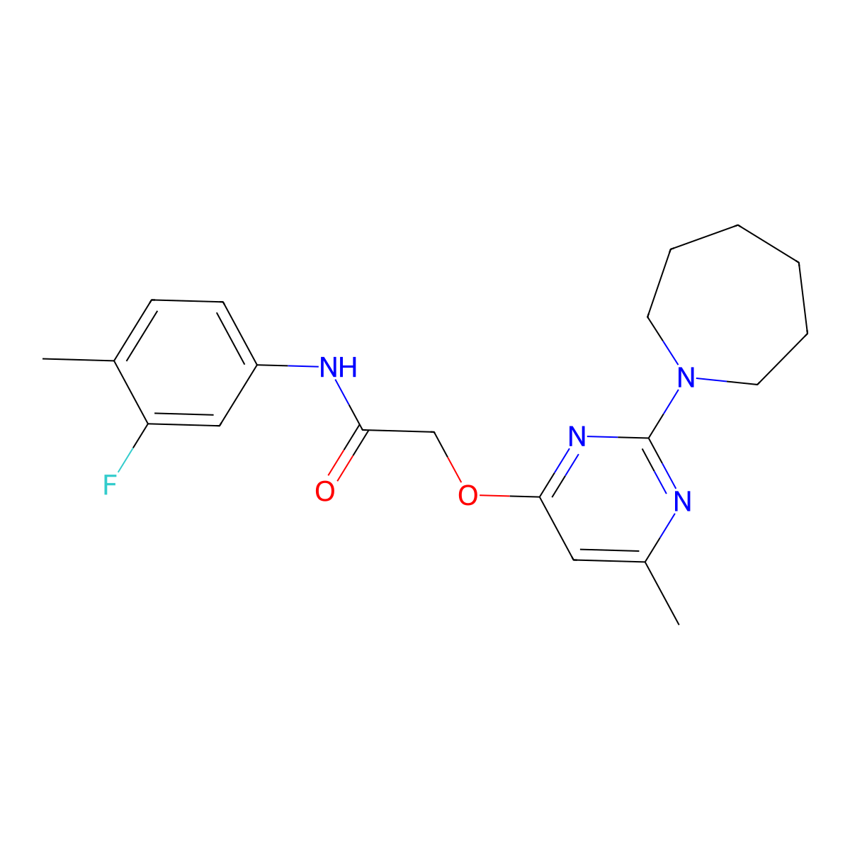 2-{[2-(azepan-1-yl)-6-methylpyrimidin-4-yl]oxy}-N-(3-fluoro-4-methylphenyl)acetamide molecular structure, CAS 1226450-72-1