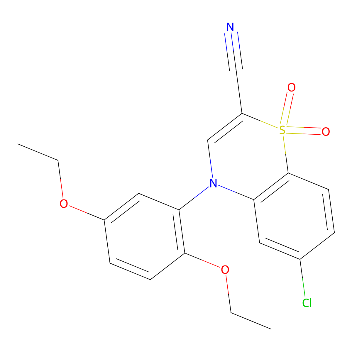6-chloro-4-(2,5-diethoxyphenyl)-4H-1,4-benzothiazine-2-carbonitrile 1,1-dioxide molecular structure, CAS 1226450-80-1