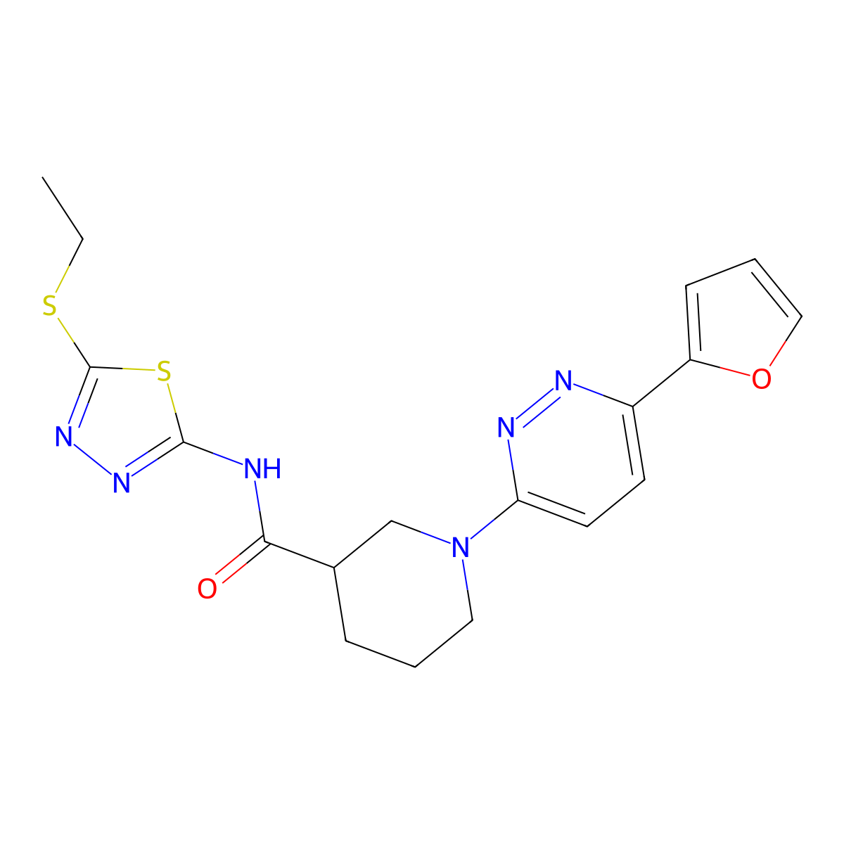 N-(5-(ethylthio)-1,3,4-thiadiazol-2-yl)-1-(6-(furan-2-yl)pyridazin-3-yl)piperidine-3-carboxamide molecular structure, CAS 1226450-90-3