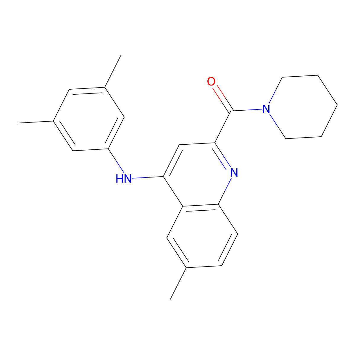 (4-((3,5-Dimethylphenyl)amino)-6-methylquinolin-2-yl)(piperidin-1-yl)methanone molecular structure, CAS 1226450-92-5