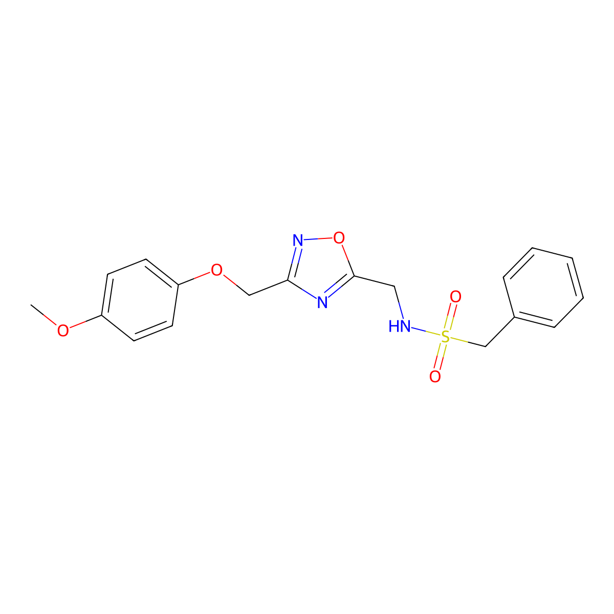 N-({3-[(4-methoxyphenoxy)methyl]-1,2,4-oxadiazol-5-yl}methyl)-1-phenylmethanesulfonamide molecular structure, CAS 1226450-95-8