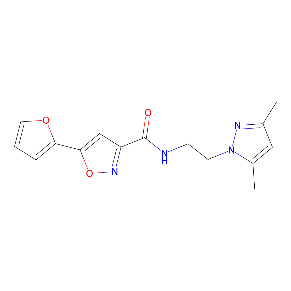 N-(2-(3,5-dimethyl-1H-pyrazol-1-yl)ethyl)-5-(furan-2-yl)isoxazole-3-carboxamide molecular structure, CAS 1226450-97-0
