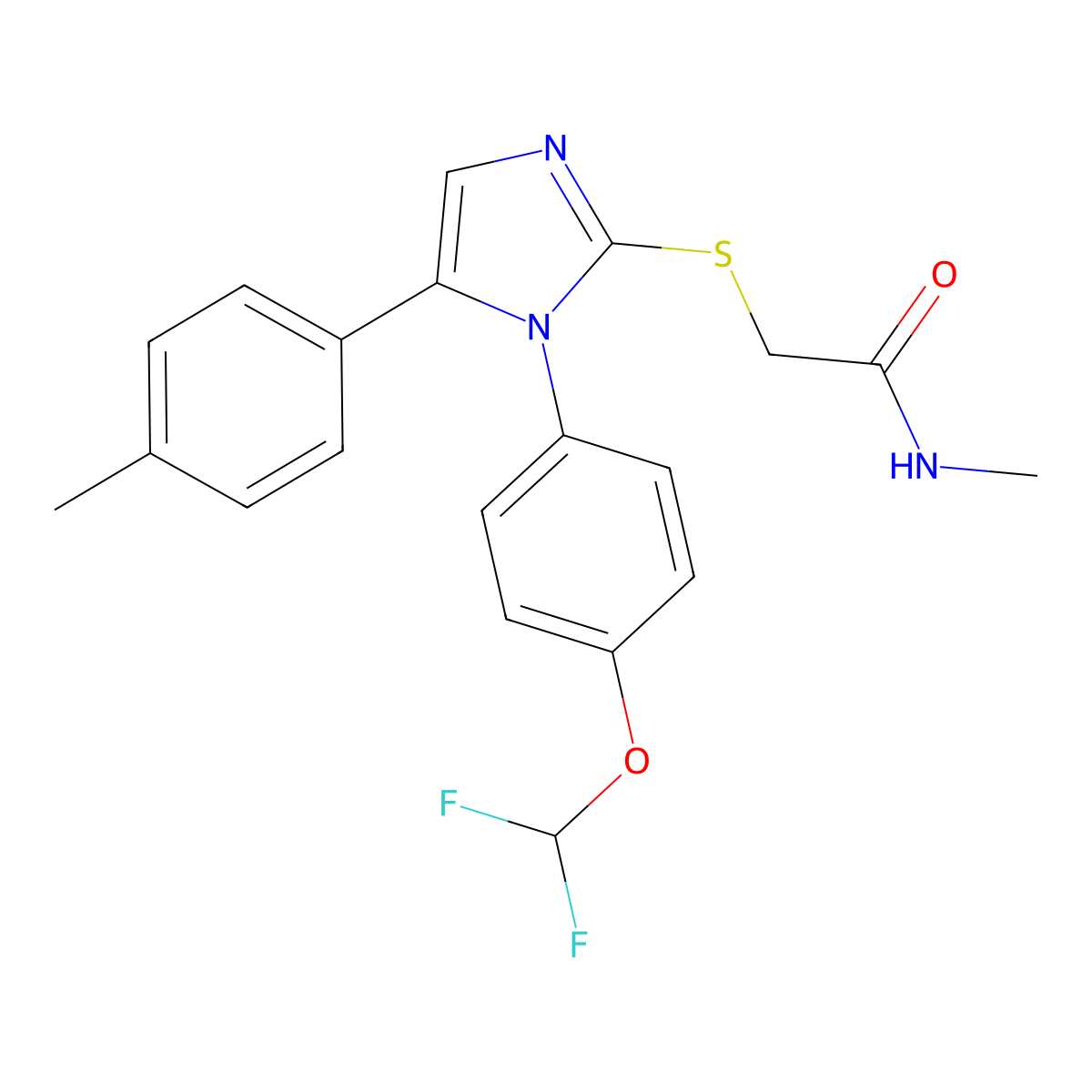 2-((1-(4-(difluoromethoxy)phenyl)-5-(p-tolyl)-1H-imidazol-2-yl)thio)-N-methylacetamide molecular structure, CAS 1226450-99-2