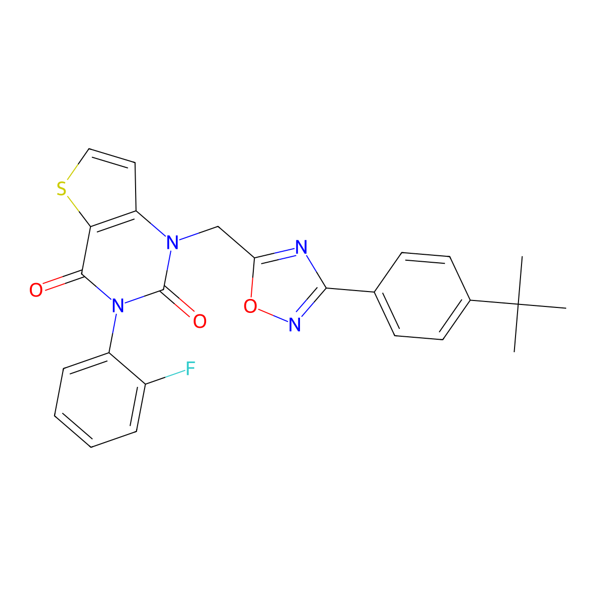 1-{[3-(4-tert-butylphenyl)-1,2,4-oxadiazol-5-yl]methyl}-3-(2-fluorophenyl)-1H,2H,3H,4H-thieno[3,2-d]pyrimidine-2,4-dione molecular structure, CAS 1226451-06-4