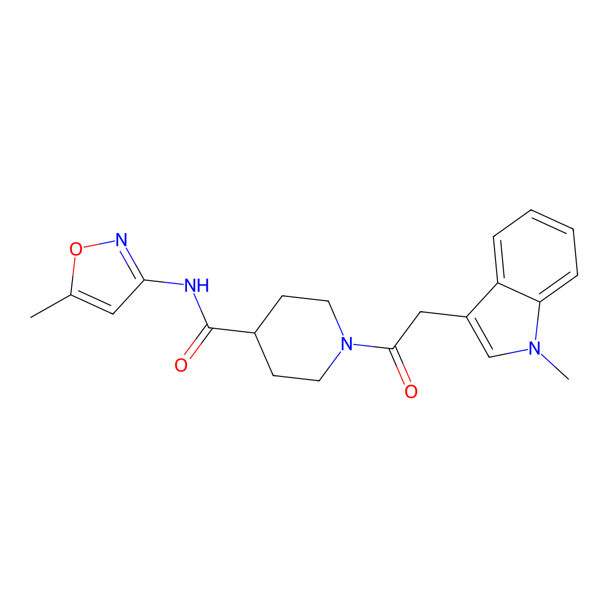 1-(2-(1-methyl-1H-indol-3-yl)acetyl)-N-(5-methylisoxazol-3-yl)piperidine-4-carboxamide molecular structure, CAS 1226451-08-6