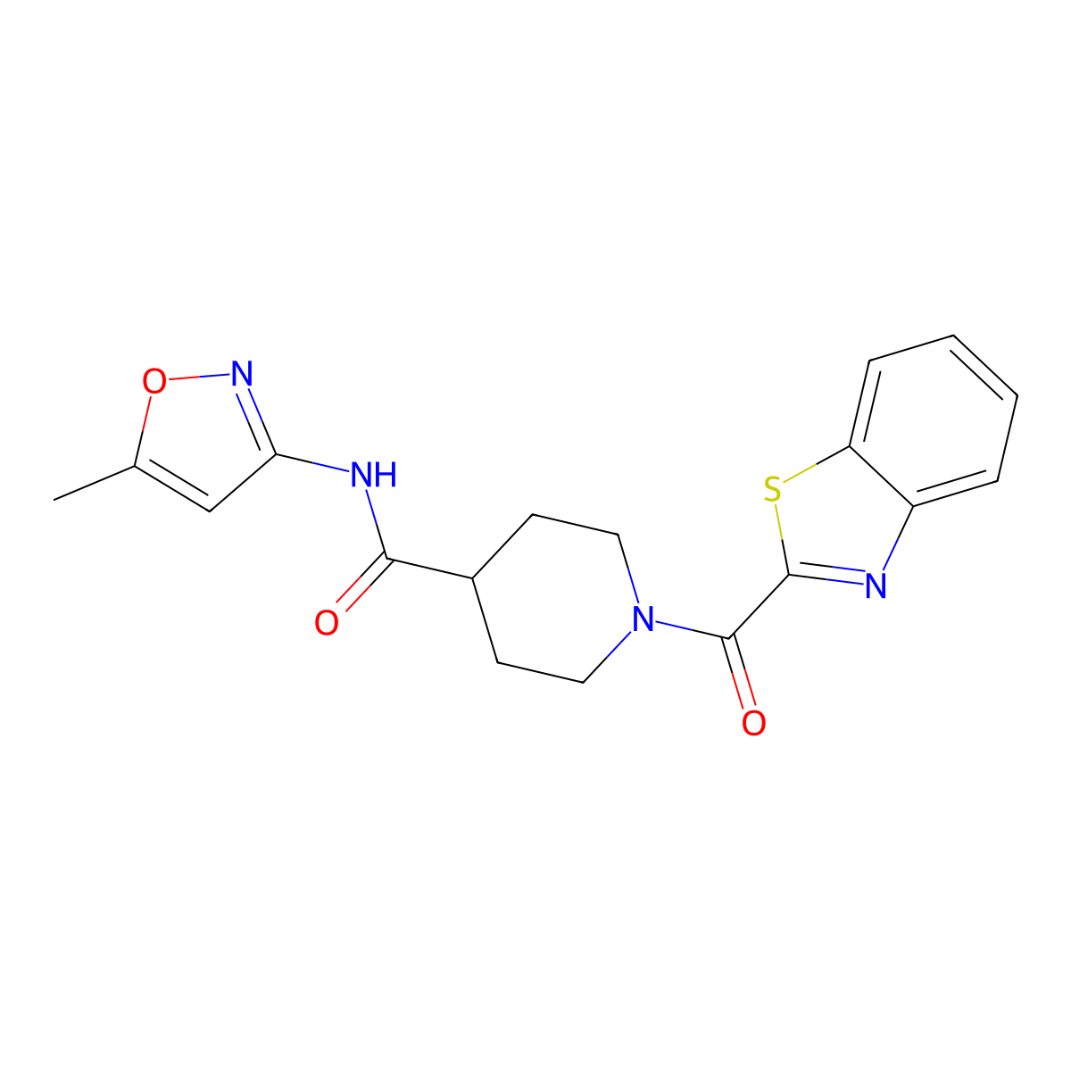 1-(benzo[d]thiazole-2-carbonyl)-N-(5-methylisoxazol-3-yl)piperidine-4-carboxamide molecular structure, CAS 1226451-17-7