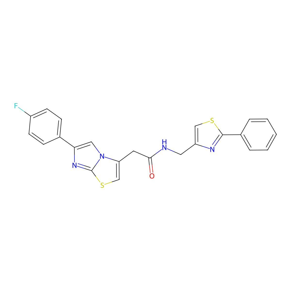 2-(6-(4-fluorophenyl)imidazo[2,1-b]thiazol-3-yl)-N-((2-phenylthiazol-4-yl)methyl)acetamide molecular structure, CAS 1226451-21-3