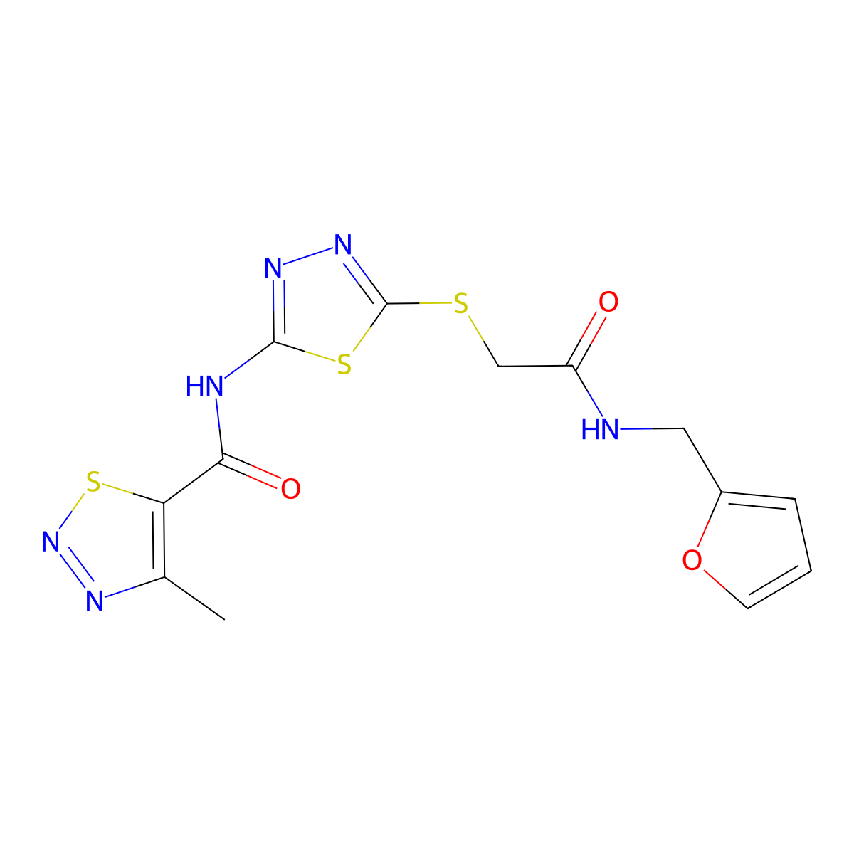 N-(5-((2-((furan-2-ylmethyl)amino)-2-oxoethyl)thio)-1,3,4-thiadiazol-2-yl)-4-methyl-1,2,3-thiadiazole-5-carboxamide molecular structure, CAS 1226451-25-7