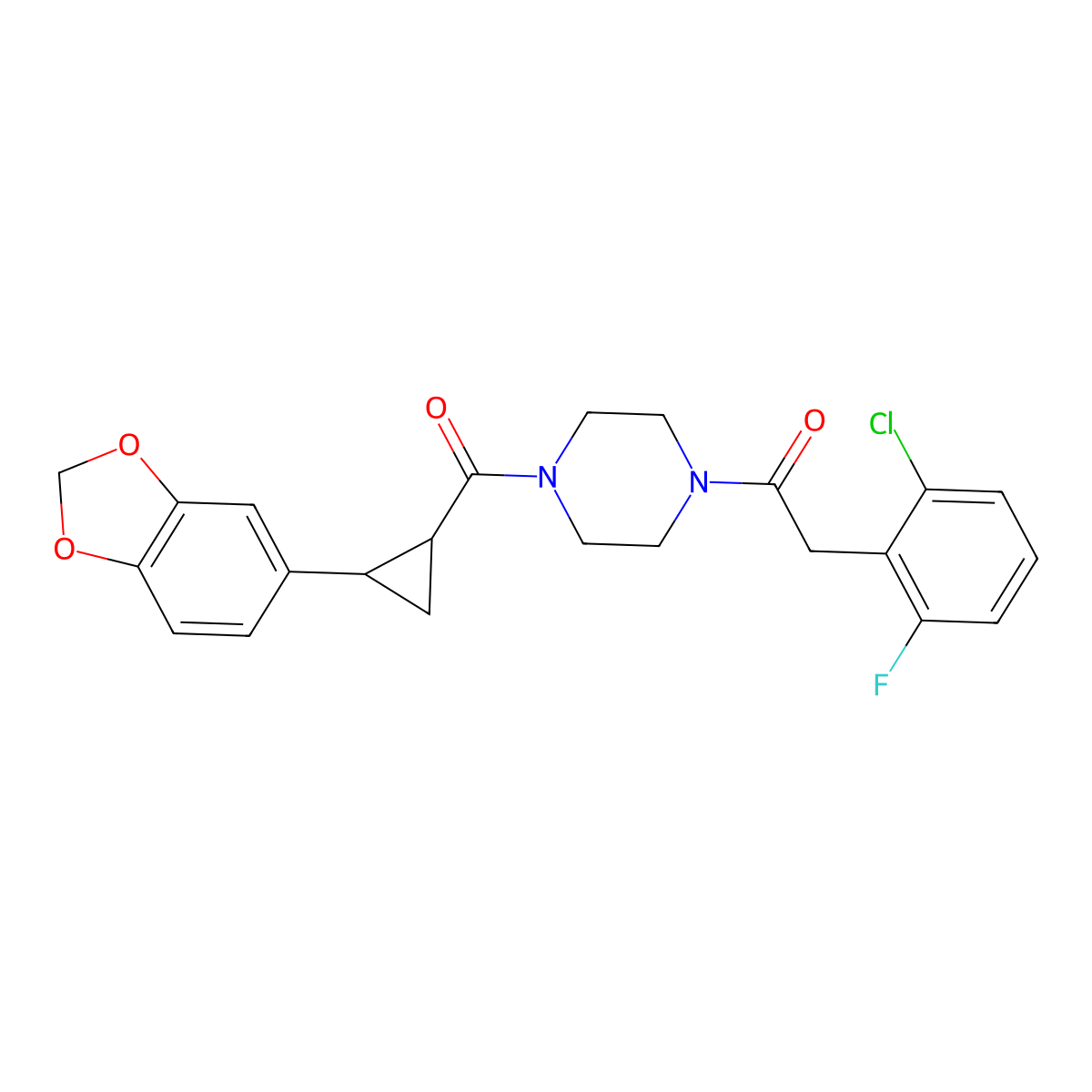 1-(4-(2-(Benzo[d][1,3]dioxol-5-yl)cyclopropanecarbonyl)piperazin-1-yl)-2-(2-chloro-6-fluorophenyl)ethanone molecular structure, CAS 1226451-26-8
