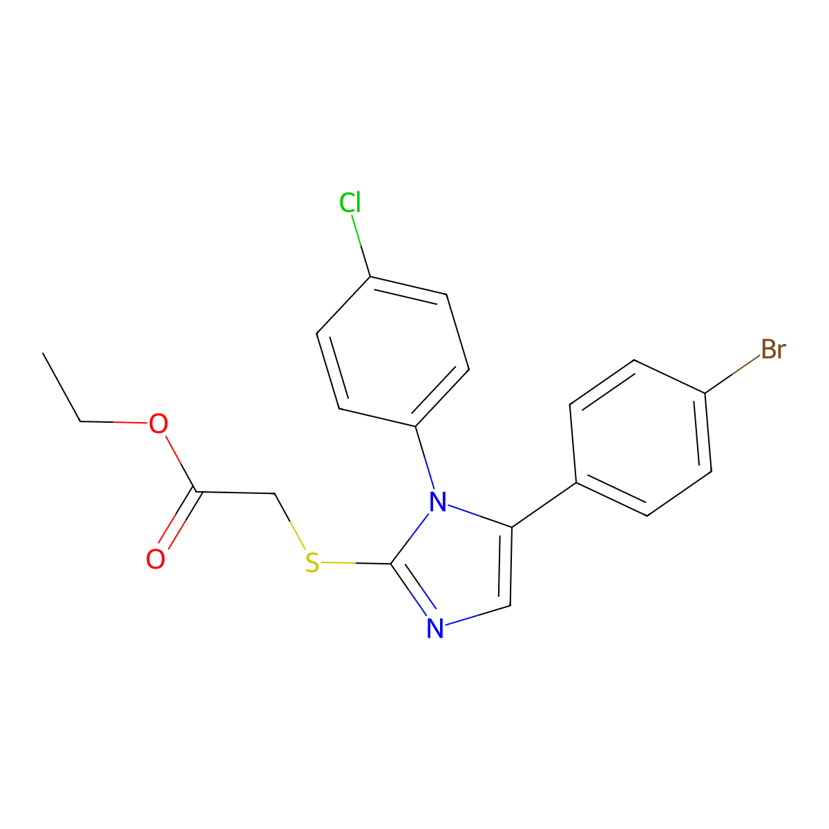 ethyl 2-((5-(4-bromophenyl)-1-(4-chlorophenyl)-1H-imidazol-2-yl)thio)acetate molecular structure, CAS 1226451-27-9