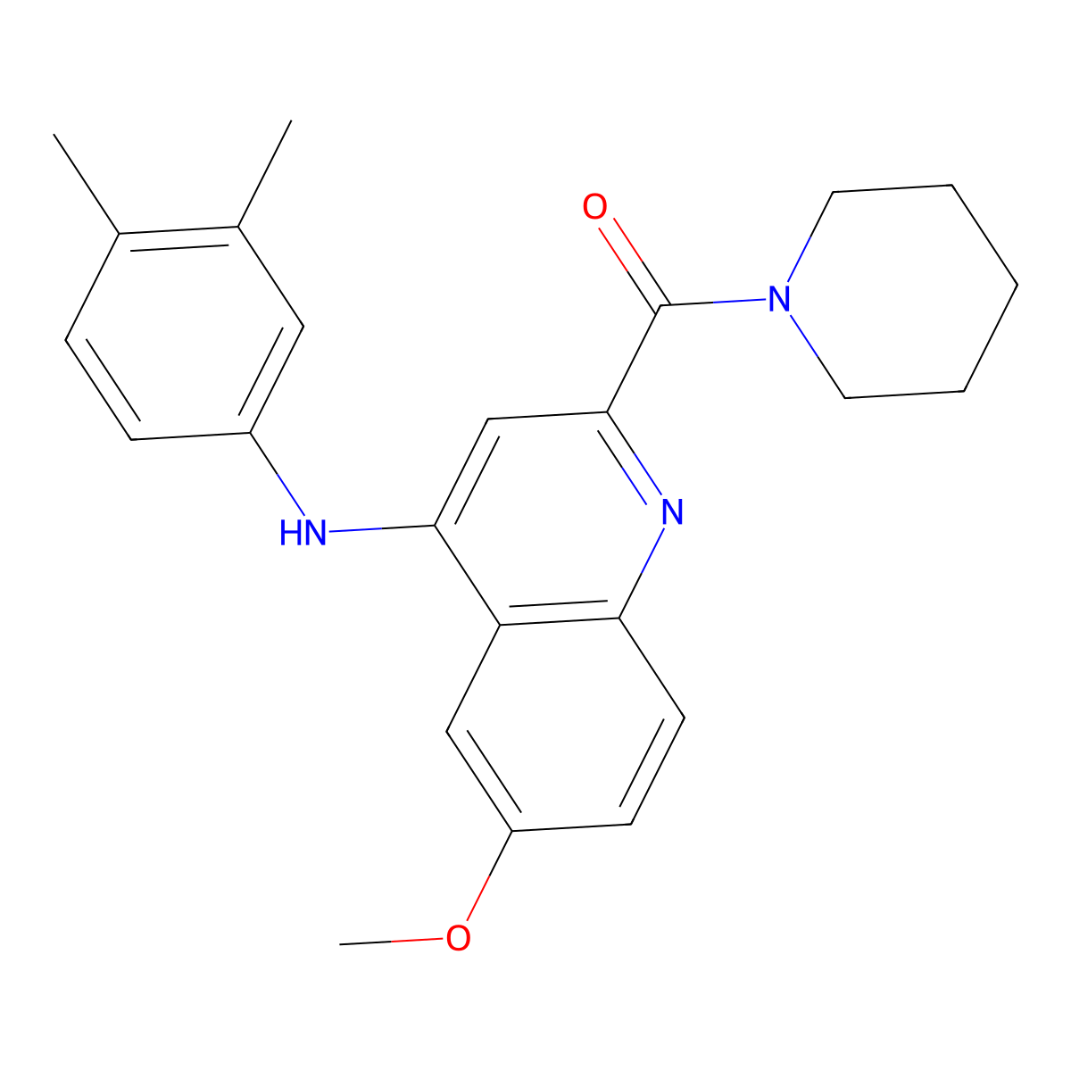 (4-((3,4-Dimethylphenyl)amino)-6-methoxyquinolin-2-yl)(piperidin-1-yl)methanone molecular structure, CAS 1226451-29-1