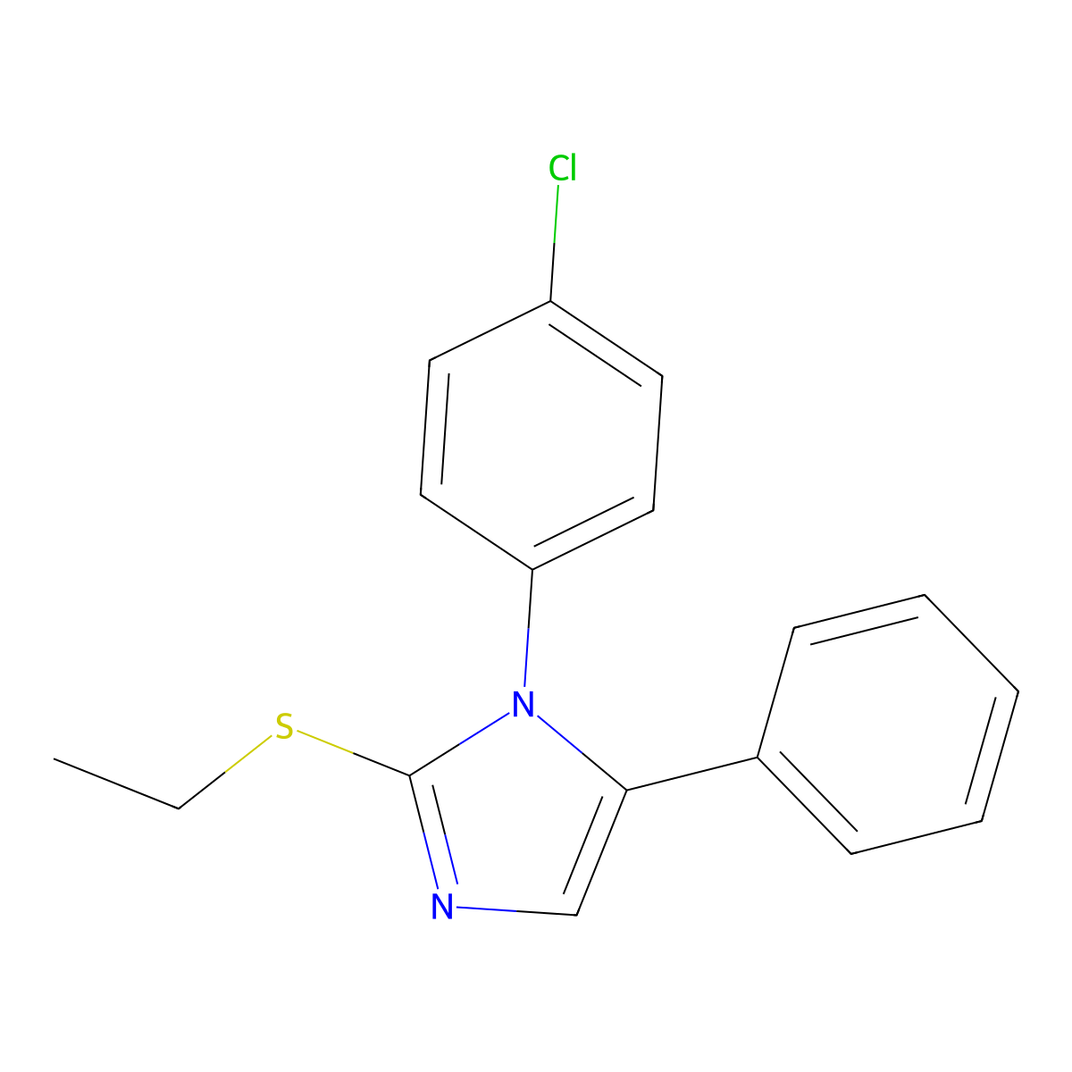 1-(4-chlorophenyl)-2-(ethylthio)-5-phenyl-1H-imidazole molecular structure, CAS 1226451-31-5