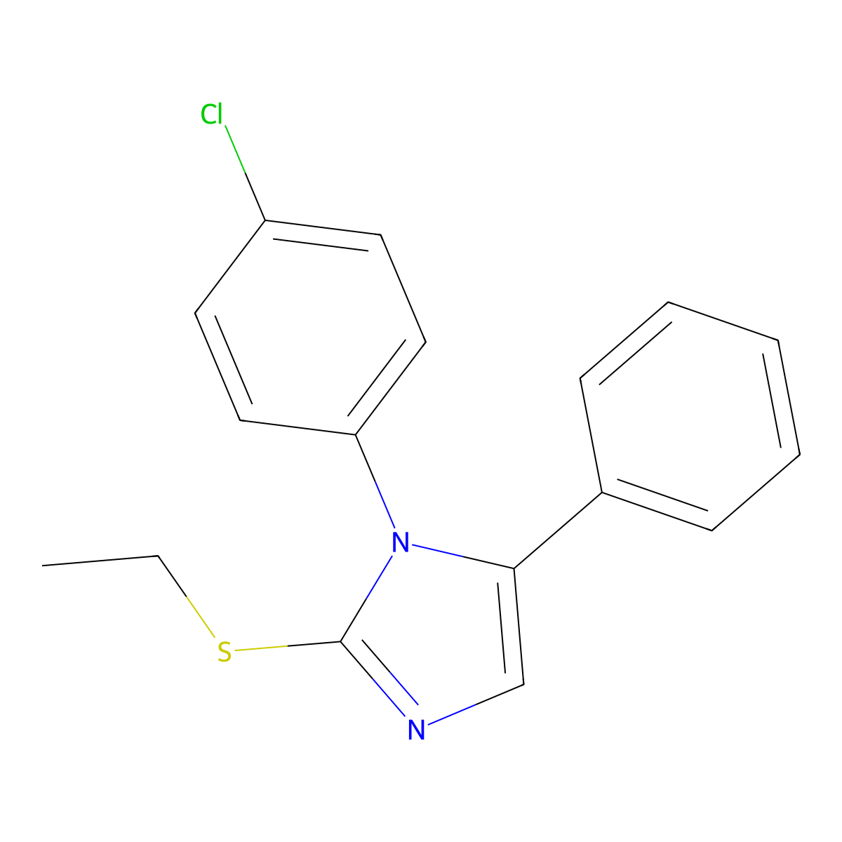 1-(4-chlorophenyl)-2-(ethylthio)-5-phenyl-1H-imidazole molecular structure, CAS 1226451-31-5