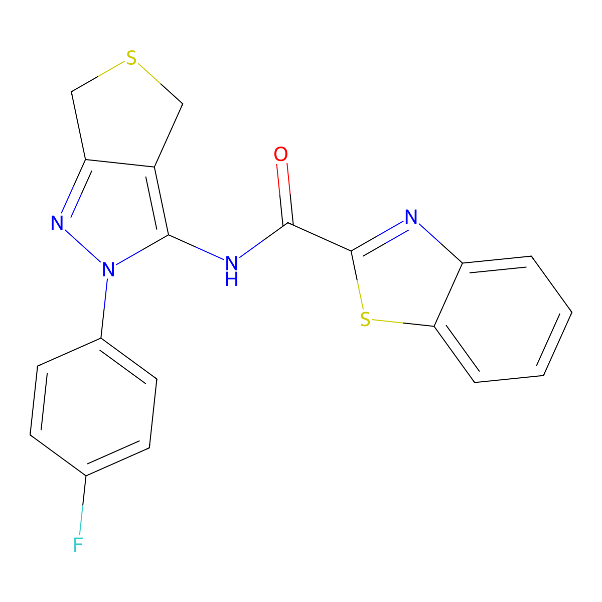 N-(2-(4-fluorophenyl)-4,6-dihydro-2H-thieno[3,4-c]pyrazol-3-yl)benzo[d]thiazole-2-carboxamide molecular structure, CAS 1226451-33-7