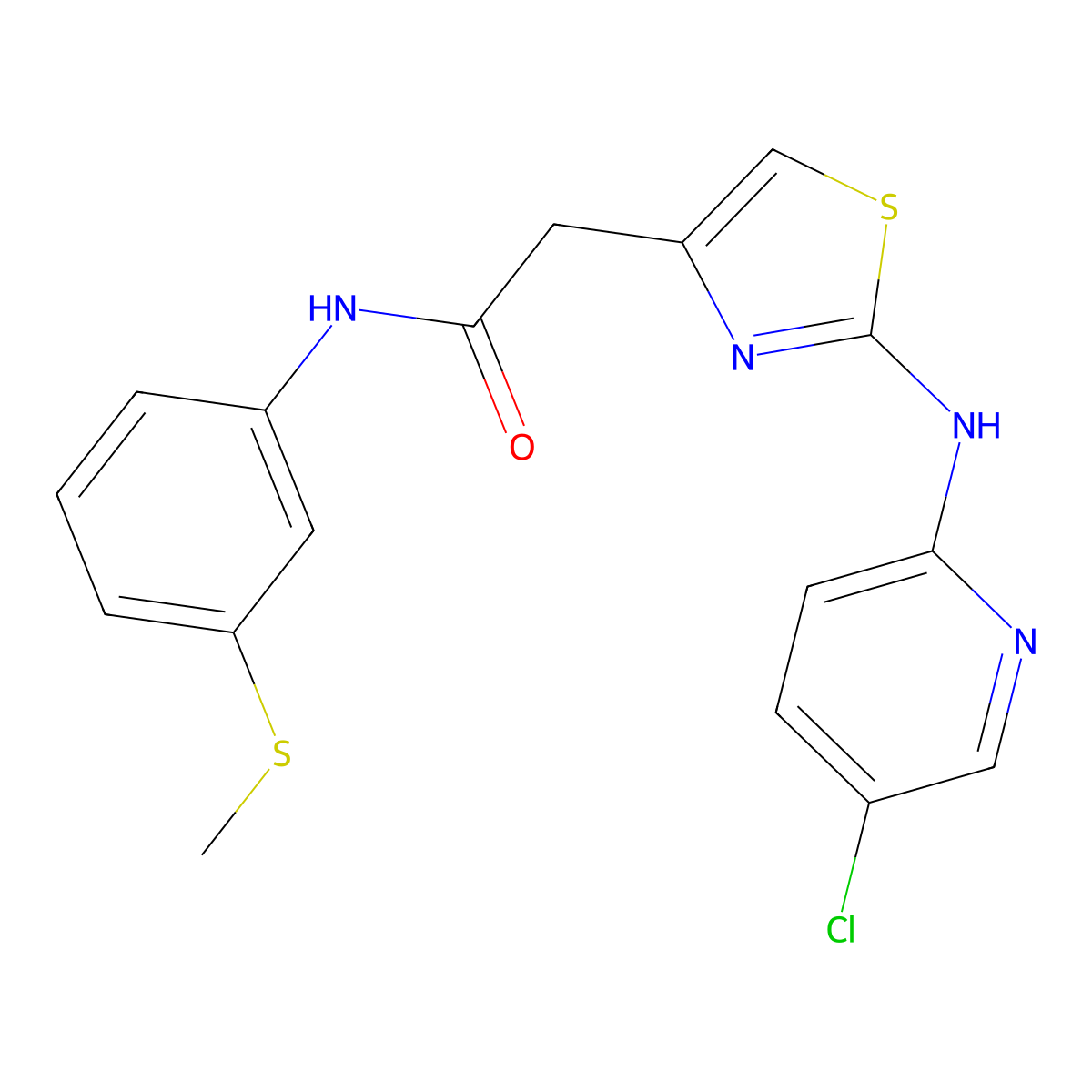 2-(2-((5-chloropyridin-2-yl)amino)thiazol-4-yl)-N-(3-(methylthio)phenyl)acetamide molecular structure, CAS 1226451-34-8