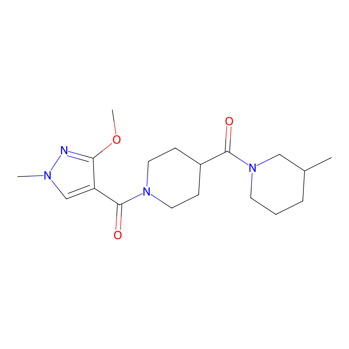 (3-methoxy-1-methyl-1H-pyrazol-4-yl)(4-(3-methylpiperidine-1-carbonyl)piperidin-1-yl)methanone molecular structure, CAS 1226451-35-9