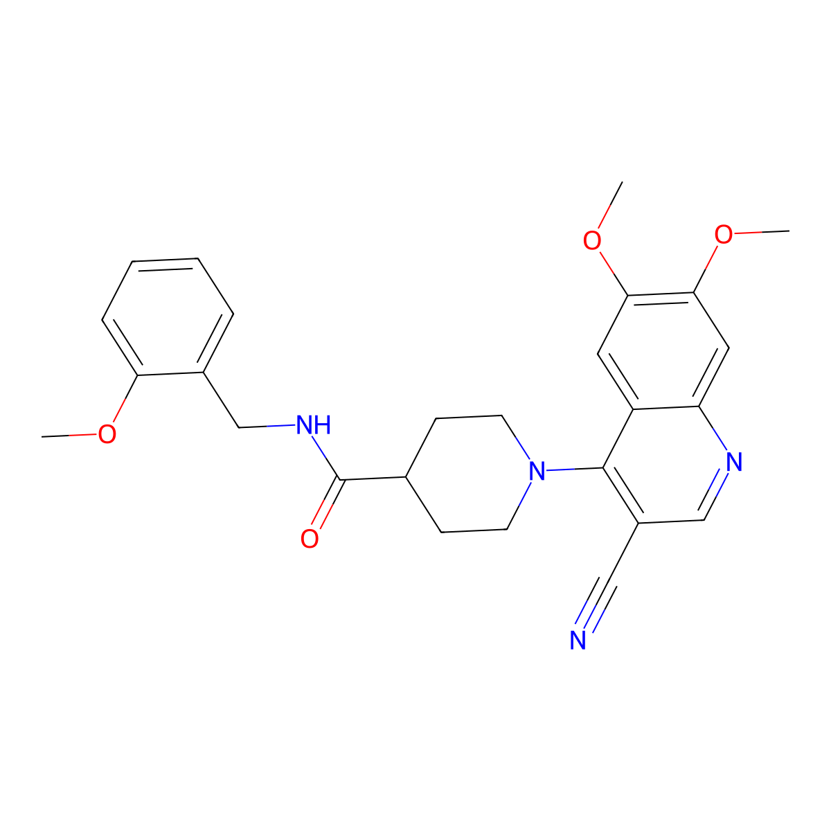 1-(3-cyano-6,7-dimethoxyquinolin-4-yl)-N-[(2-methoxyphenyl)methyl]piperidine-4-carboxamide molecular structure, CAS 1226451-39-3