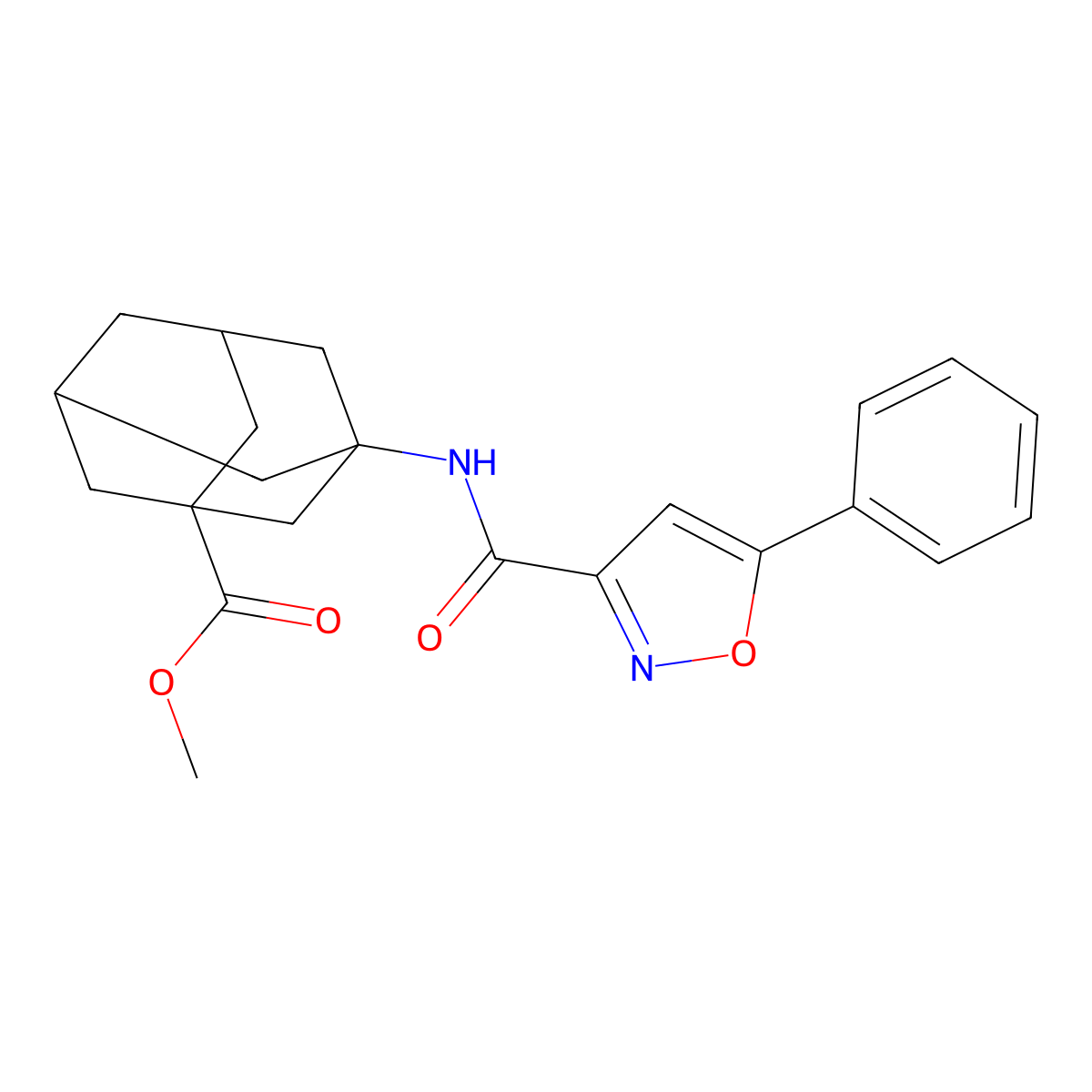 Methyl 3-(5-phenyl-1,2-oxazole-3-amido)adamantane-1-carboxylate molecular structure, CAS 1226451-40-6