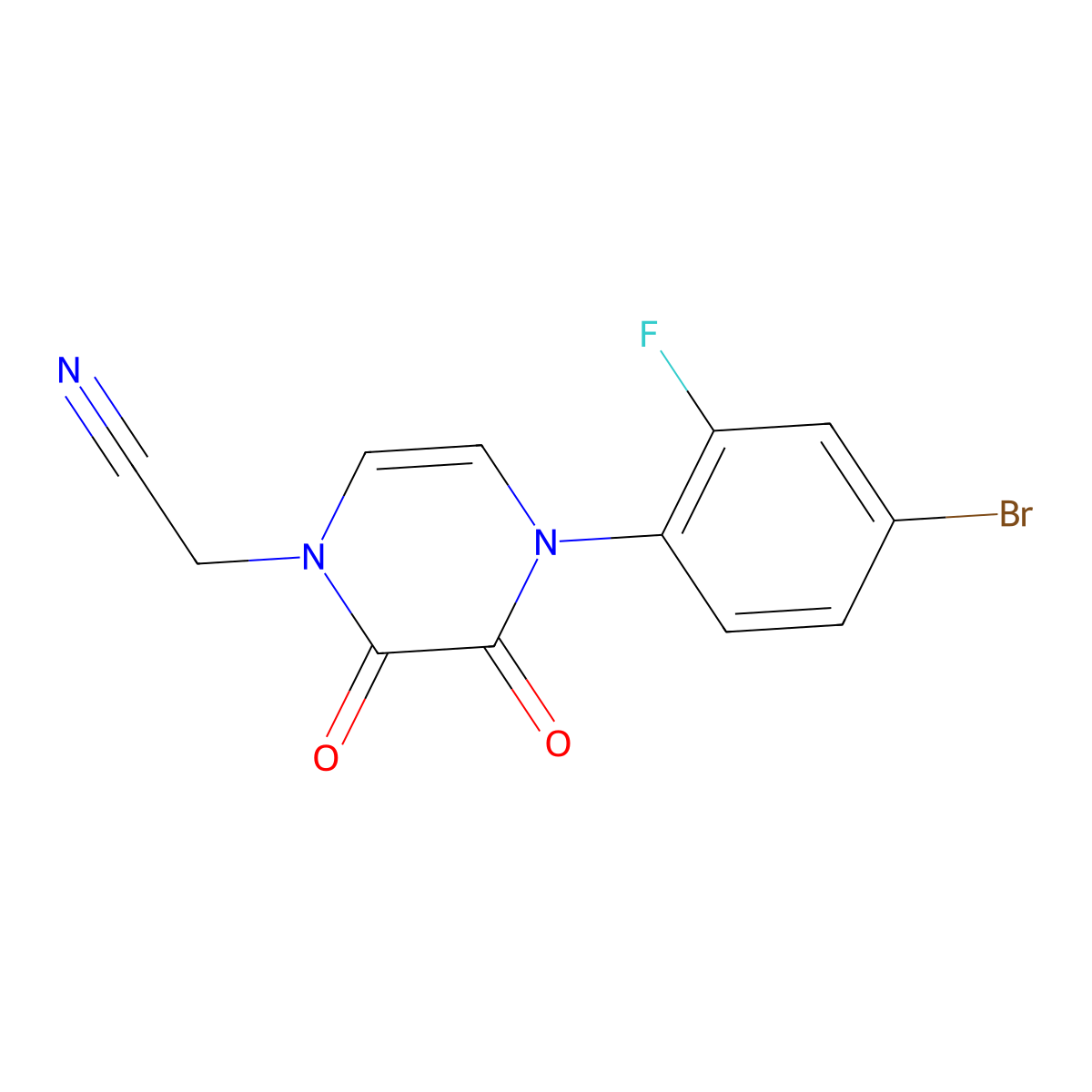 2-(4-(4-bromo-2-fluorophenyl)-2,3-dioxo-3,4-dihydropyrazin-1(2H)-yl)acetonitrile molecular structure, CAS 1226451-43-9
