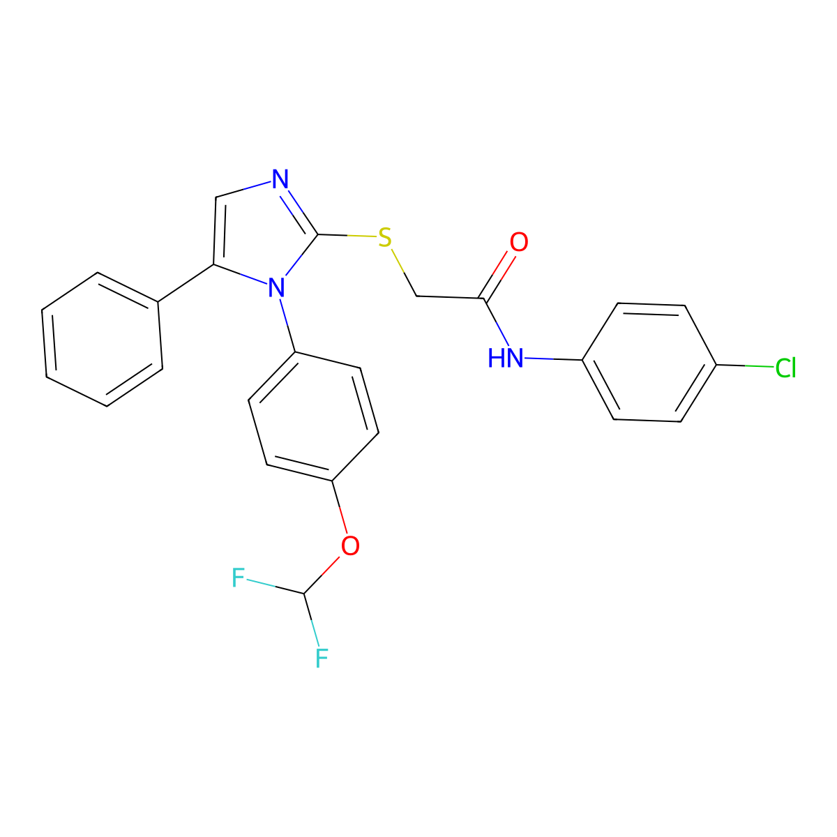 N-(4-chlorophenyl)-2-((1-(4-(difluoromethoxy)phenyl)-5-phenyl-1H-imidazol-2-yl)thio)acetamide molecular structure, CAS 1226451-45-1