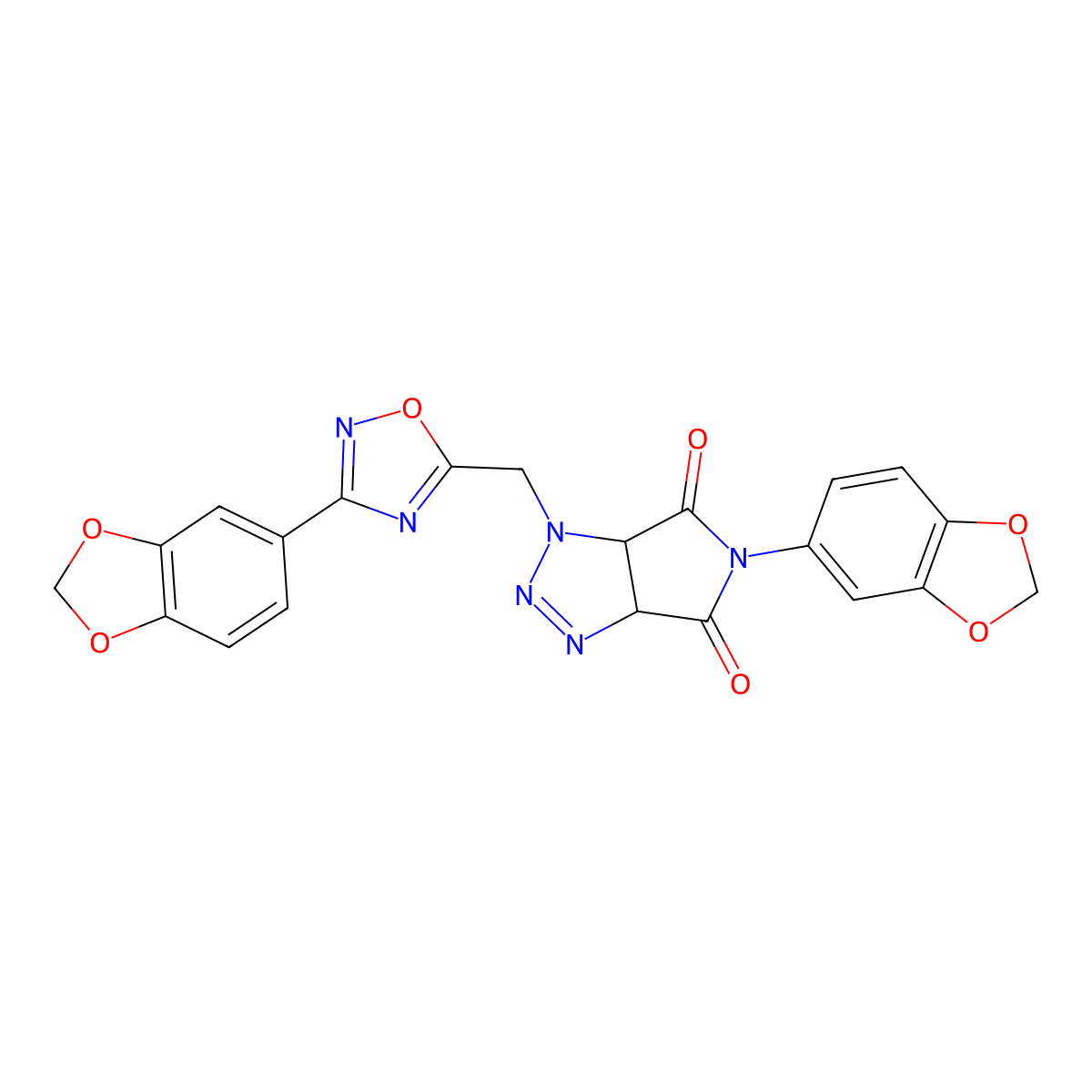 5-(benzo[d][1,3]dioxol-5-yl)-1-((3-(benzo[d][1,3]dioxol-5-yl)-1,2,4-oxadiazol-5-yl)methyl)-1,6a-dihydropyrrolo[3,4-d][1,2,3]triazole-4,6(3aH,5H)-dione molecular structure, CAS 1226451-46-2