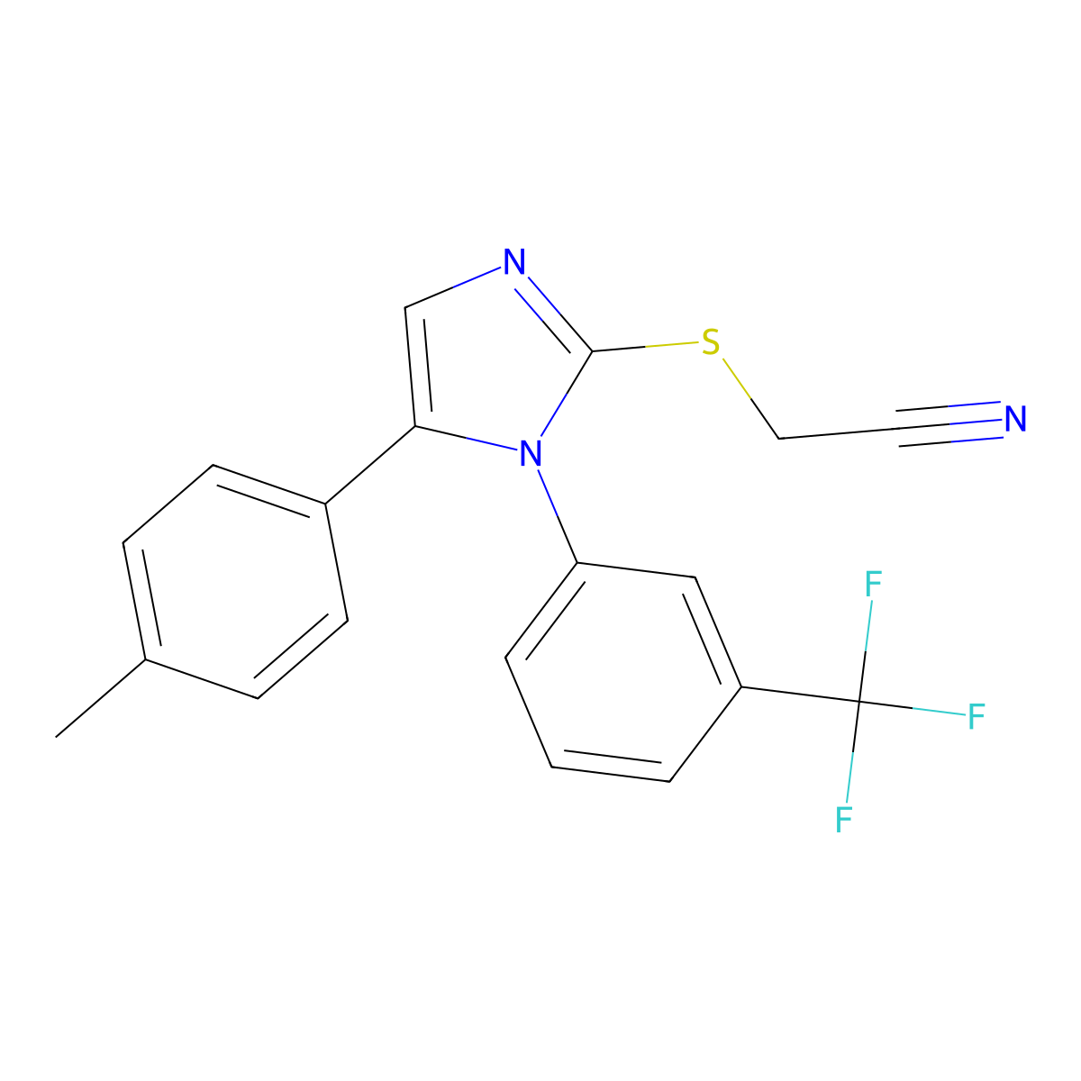 2-((5-(p-tolyl)-1-(3-(trifluoromethyl)phenyl)-1H-imidazol-2-yl)thio)acetonitrile molecular structure, CAS 1226451-47-3